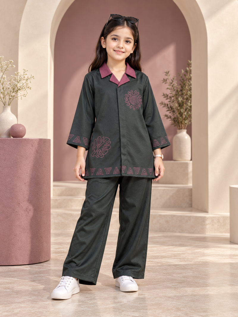 Girls Winter 2Pcs Printed Suit VG233-B