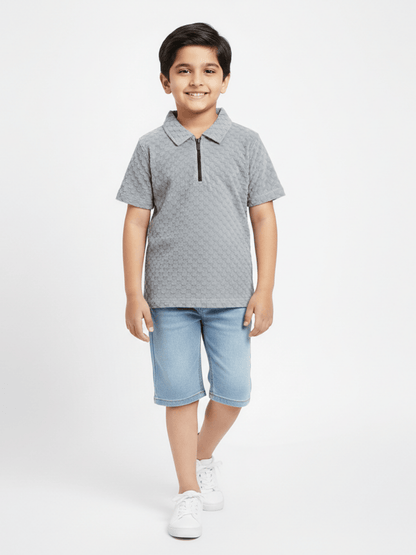 Boys Zip Collar Polo Shirt VP22-B