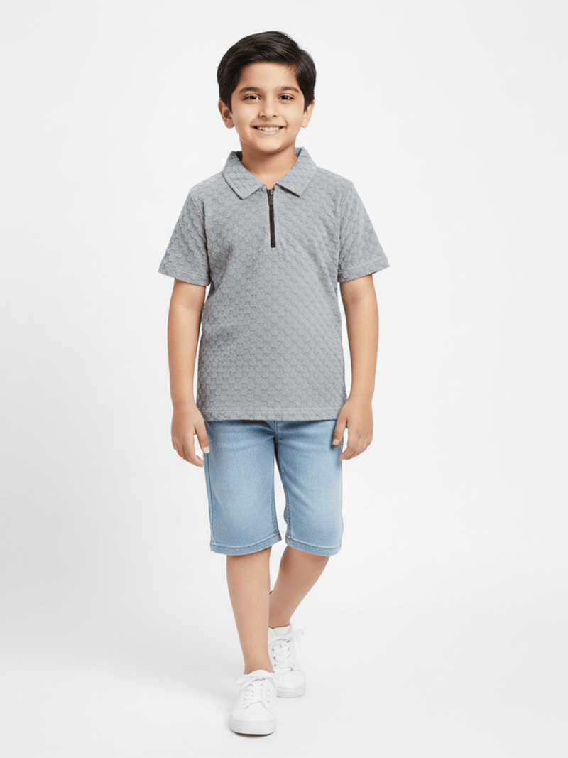 Boys Zip Collar Polo Shirt VP22-B
