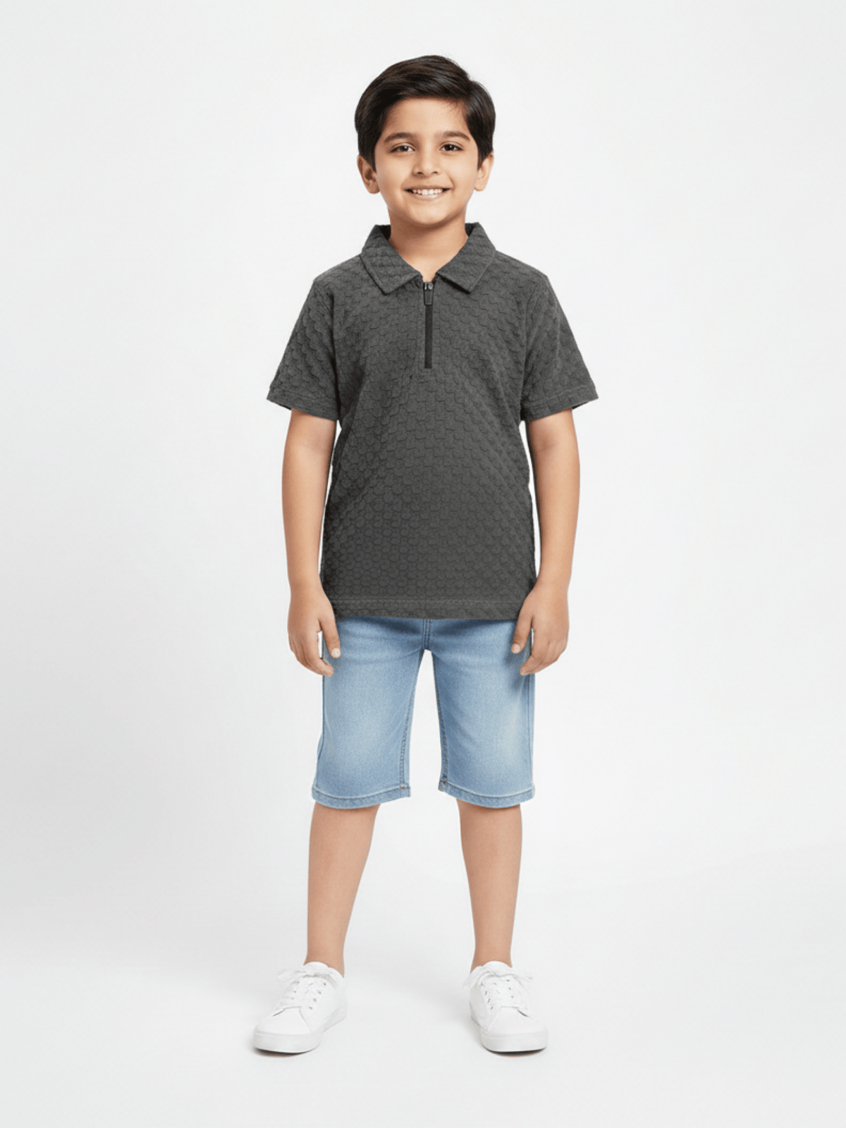 Boys Zip Collar Polo Shirt VP22-A