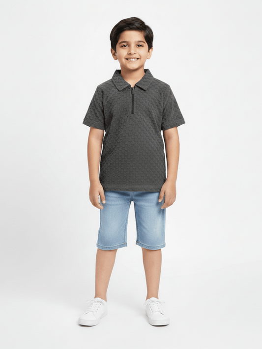 Boys Zip Collar Polo Shirt VP22-A