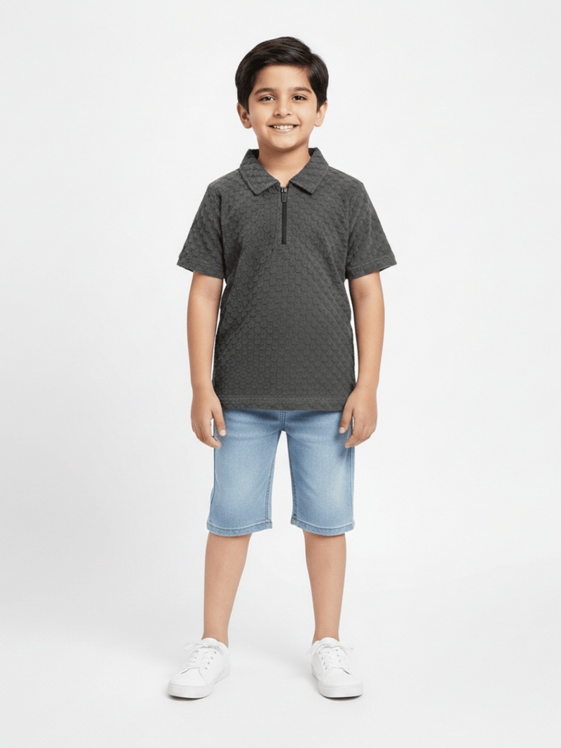 Boys Zip Collar Polo Shirt VP22-A