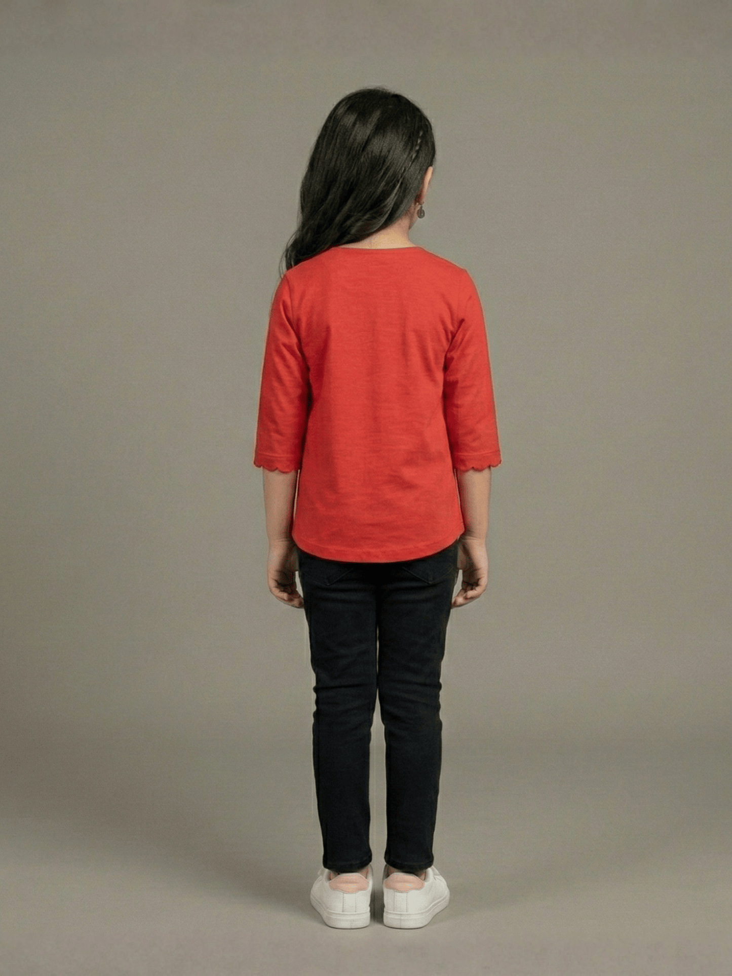 Girls Red Floral Side Print T-Shirt VG193-D
