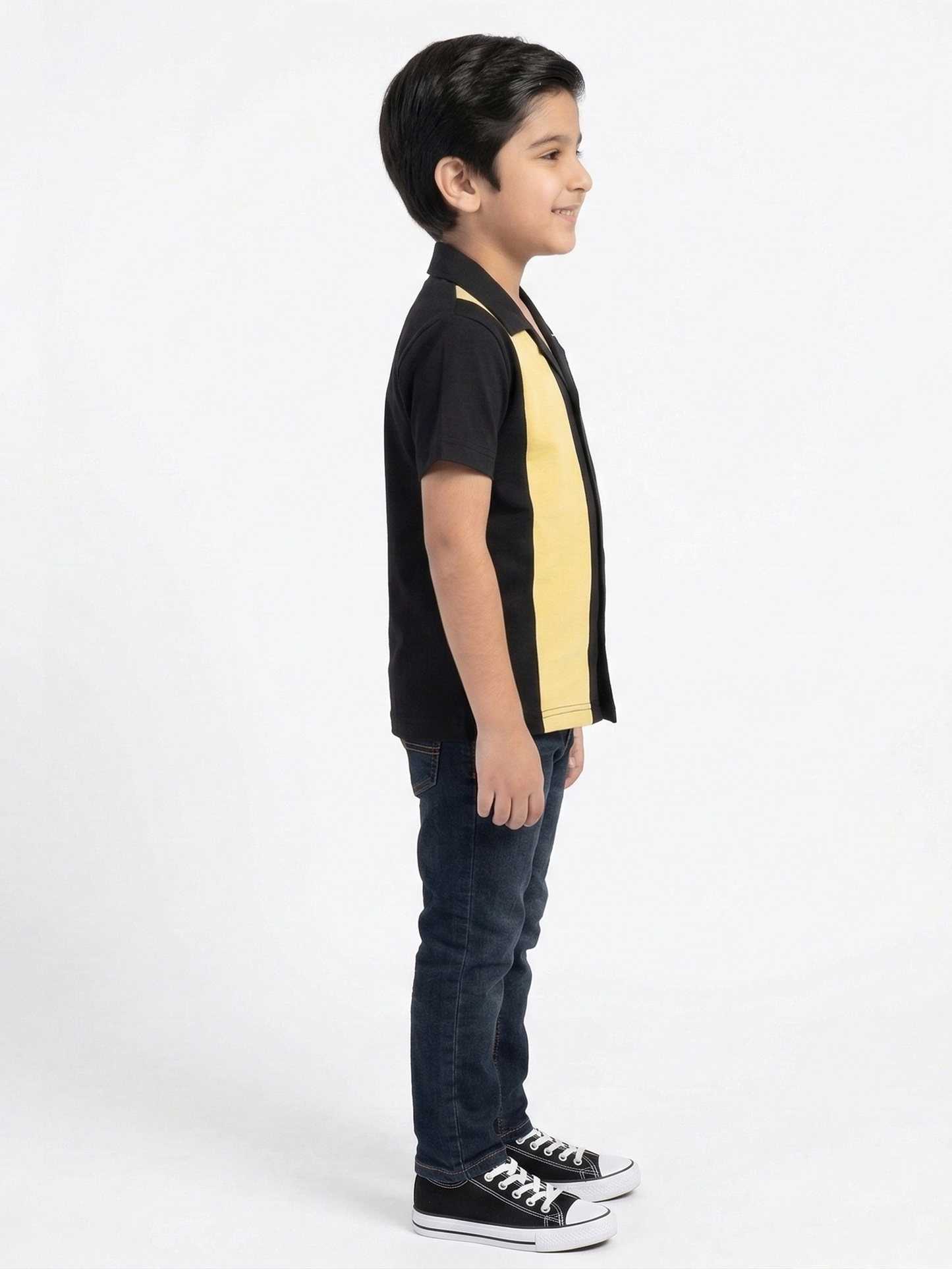 Boys Black & Yellow Panel Casual Shirt VP24-B