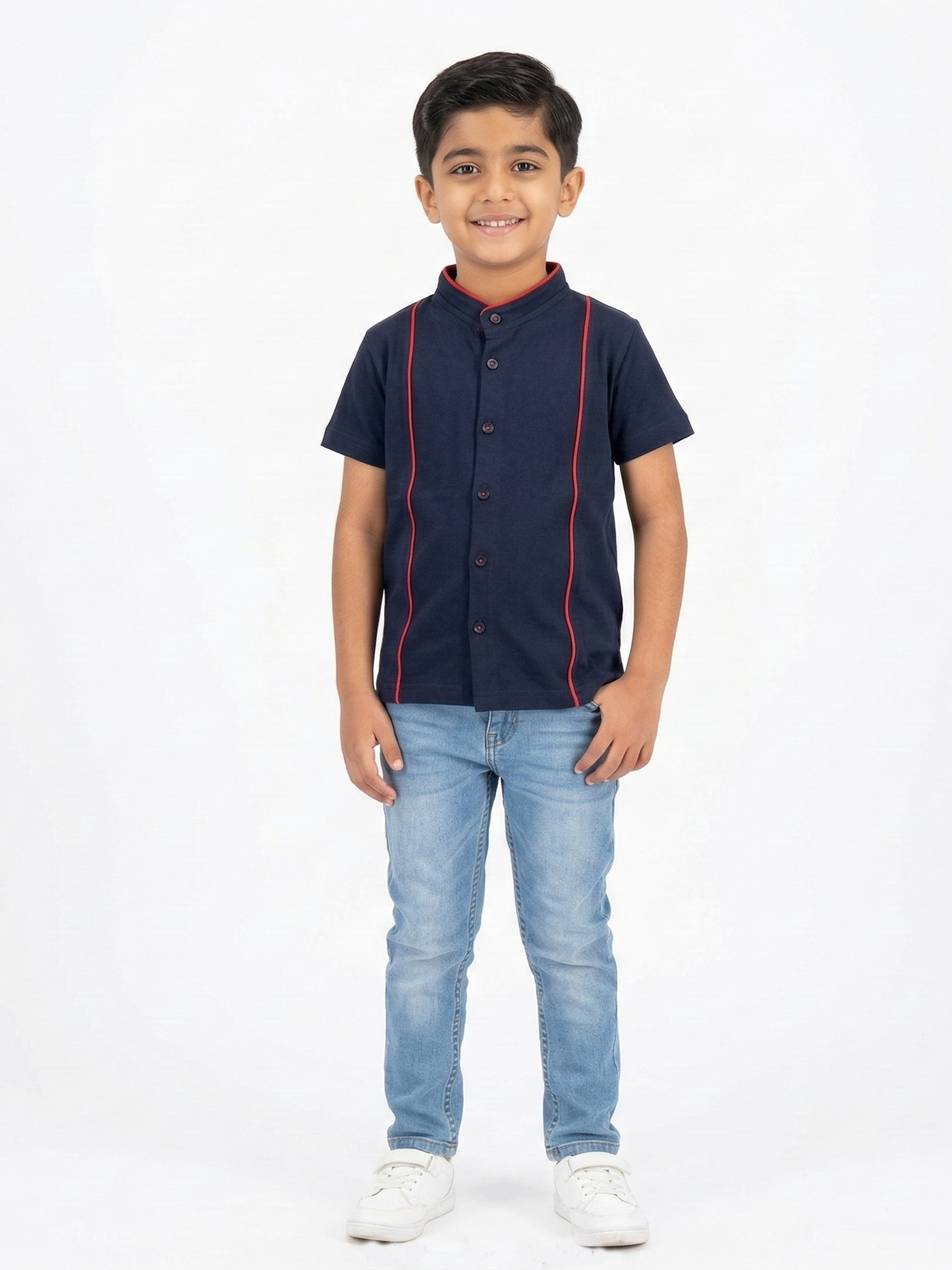 Boys Navy Mandarin Collar Casual Shirt VP25-A
