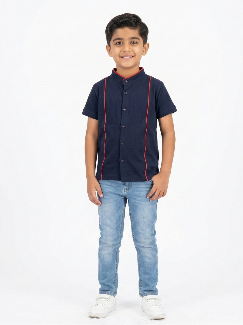 Boys Navy Mandarin Collar Casual Shirt VP25-A