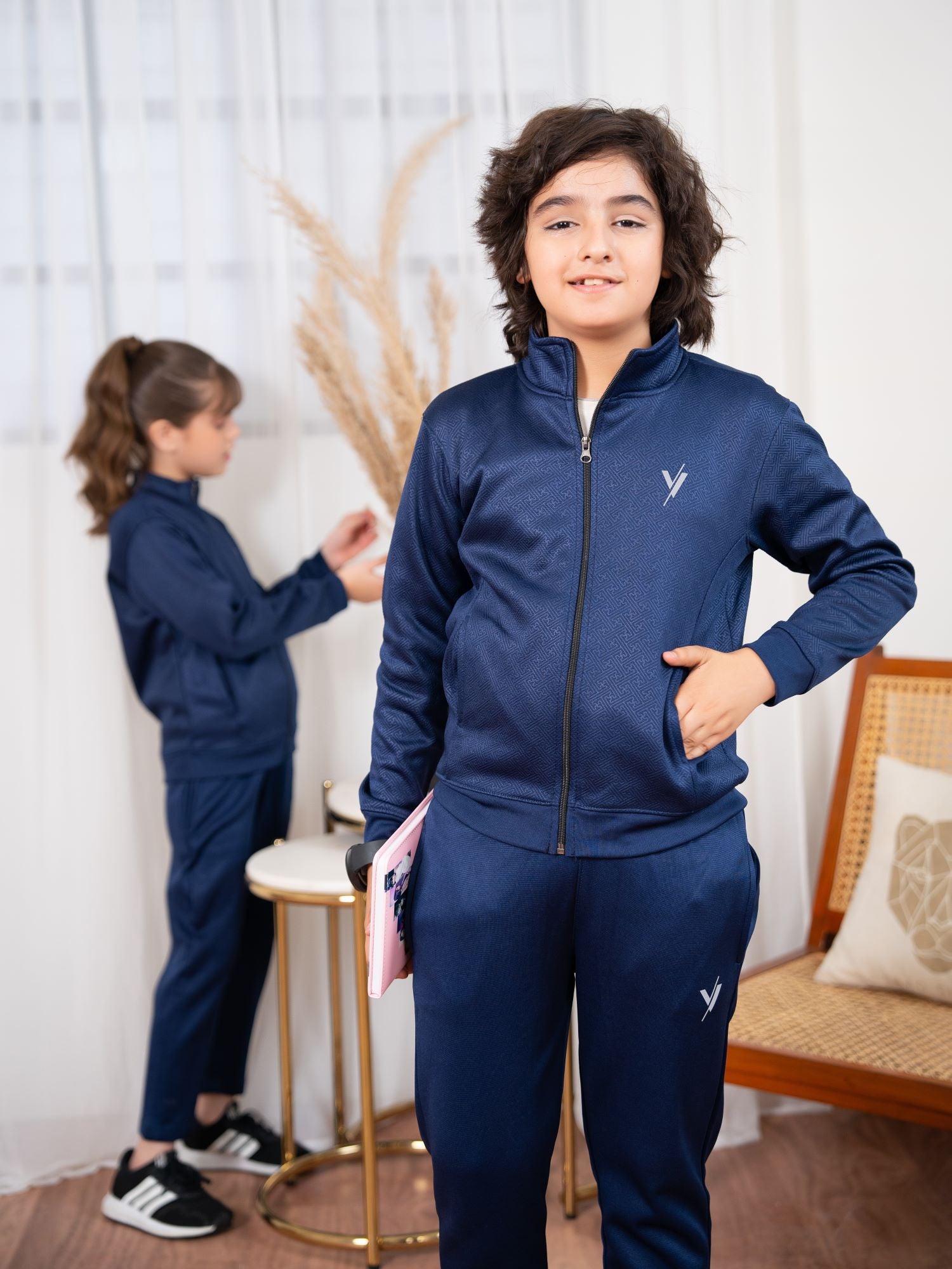 Mock Neck Tracksuit For Boys & Girls, Fleece #VWT32-A