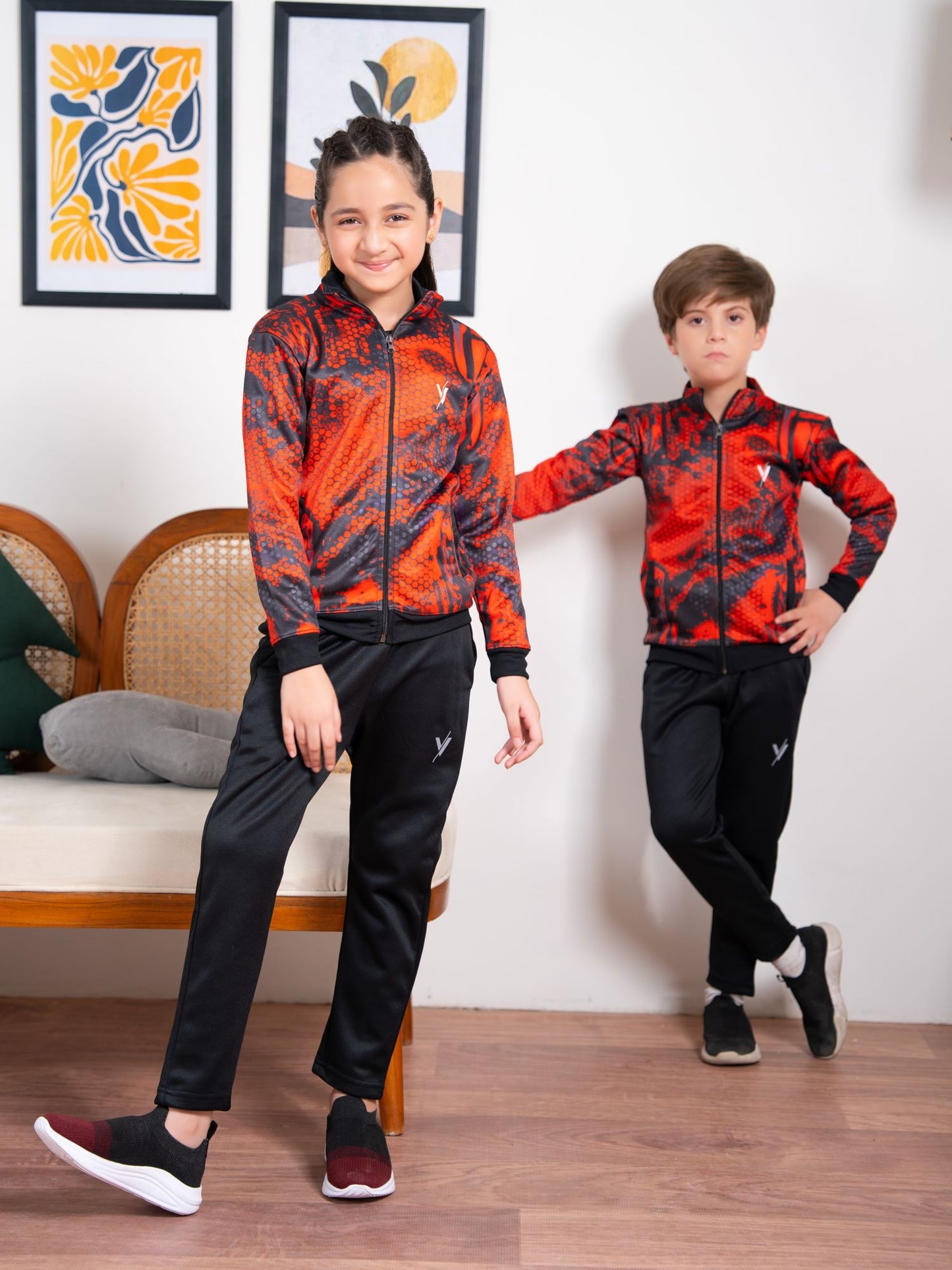 Mock Neck Tracksuit For Boys & Girls, Fleece #VWT35-A