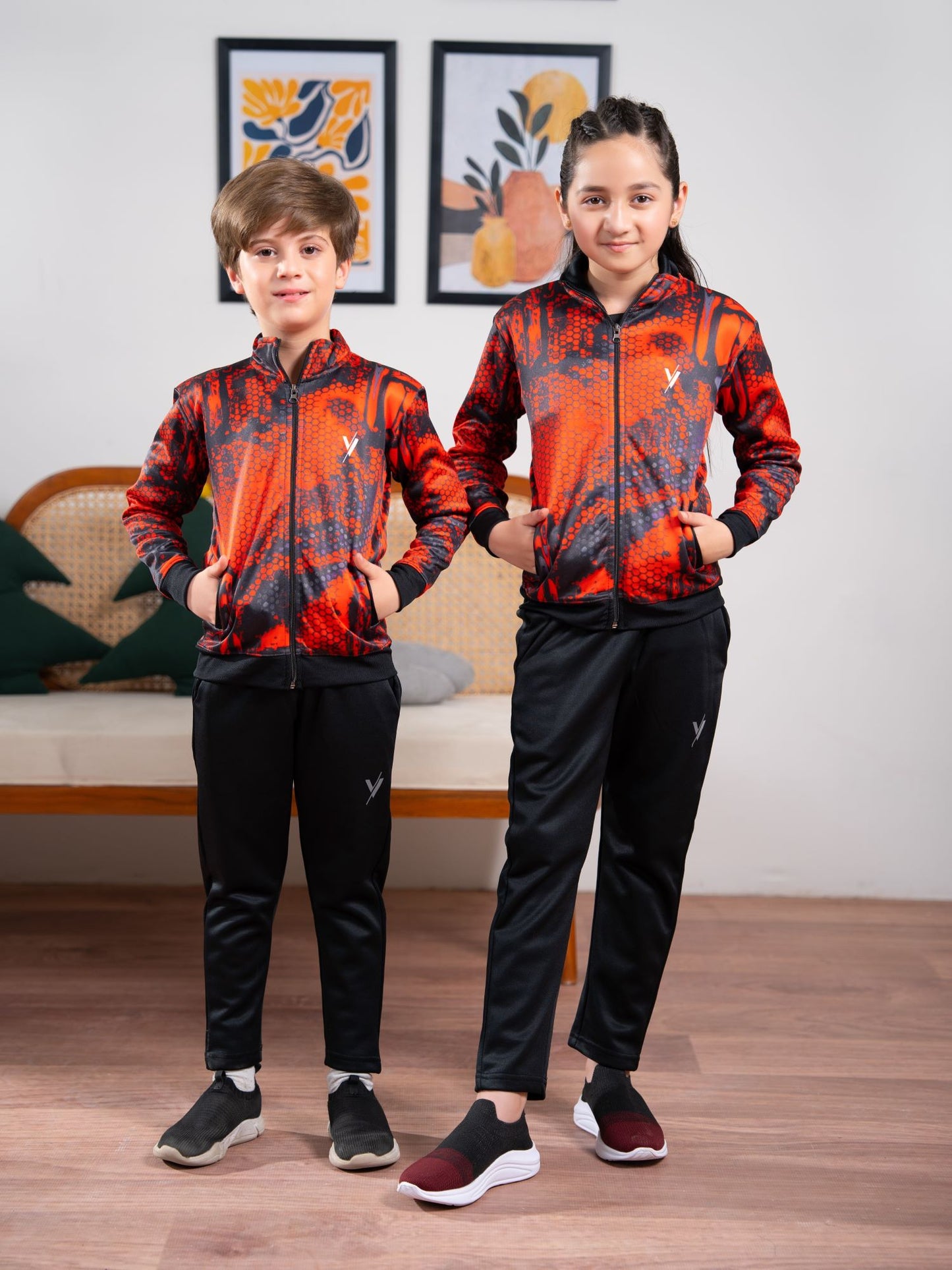 Mock Neck Tracksuit For Boys & Girls, Fleece #VWT35-A