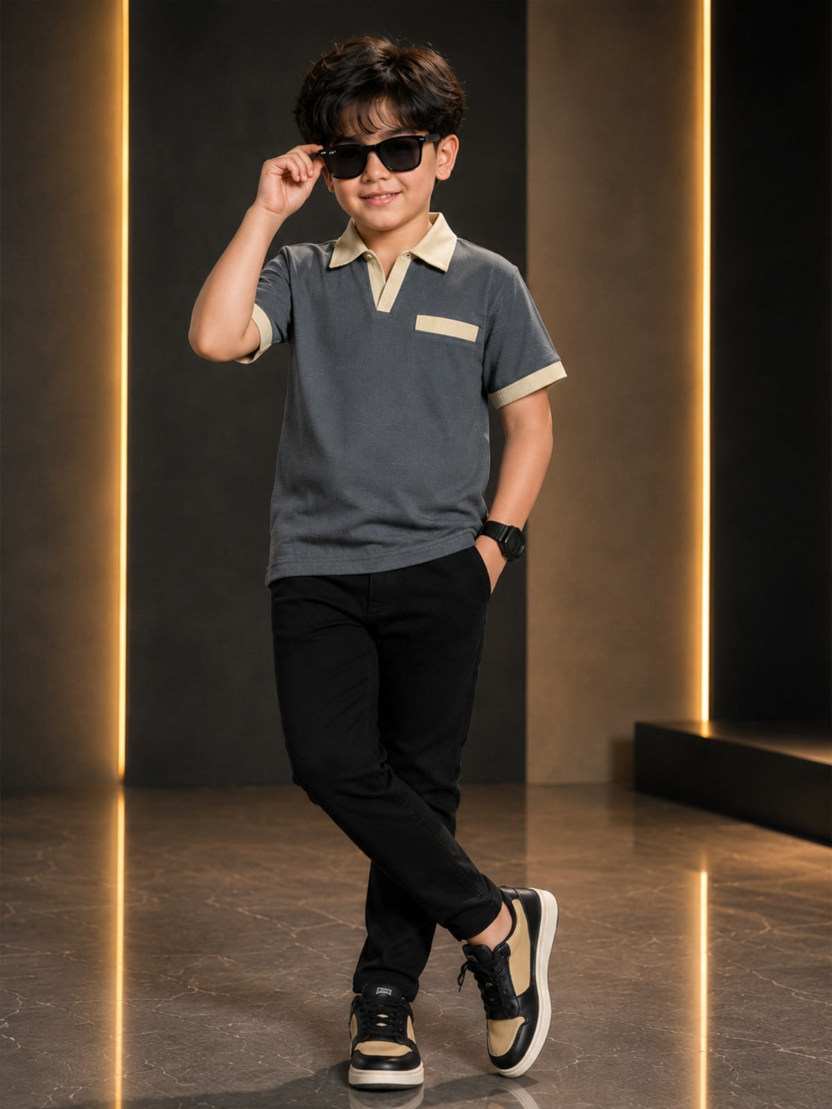 Boys Imported Textured Polo Shirt VP27-C