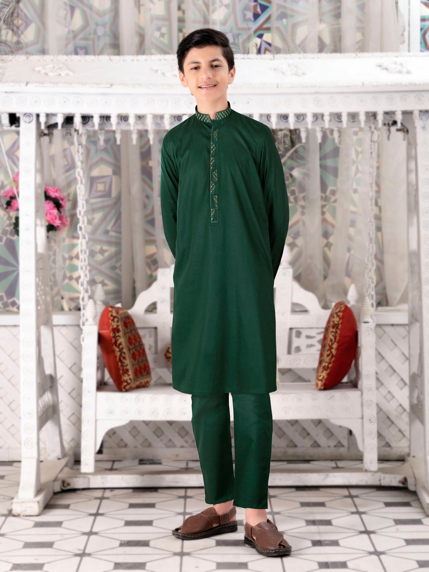 Boys Kurta Trouser Suit Set ART #VB142-B Green