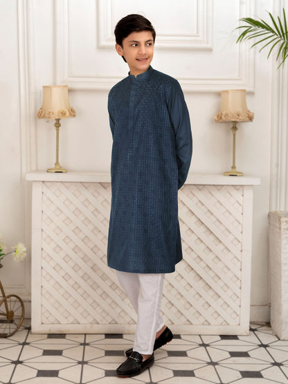 Velvour Boys Embroidered Kurta Navy Blue VB150