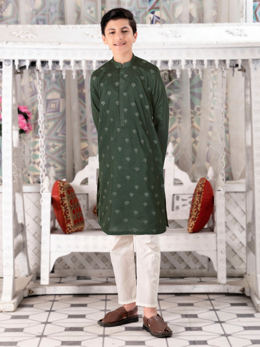 Boys Embroidered Kurta ART VB153 Dark Green