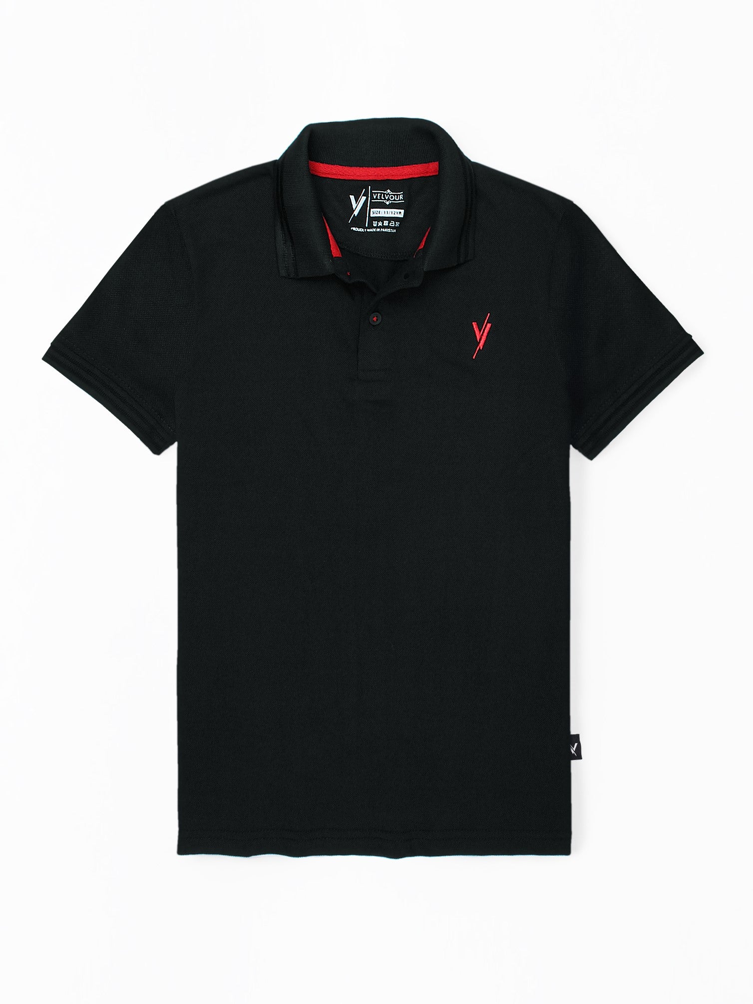 Tipping Collar Polo Shirt For Boys Plain Black