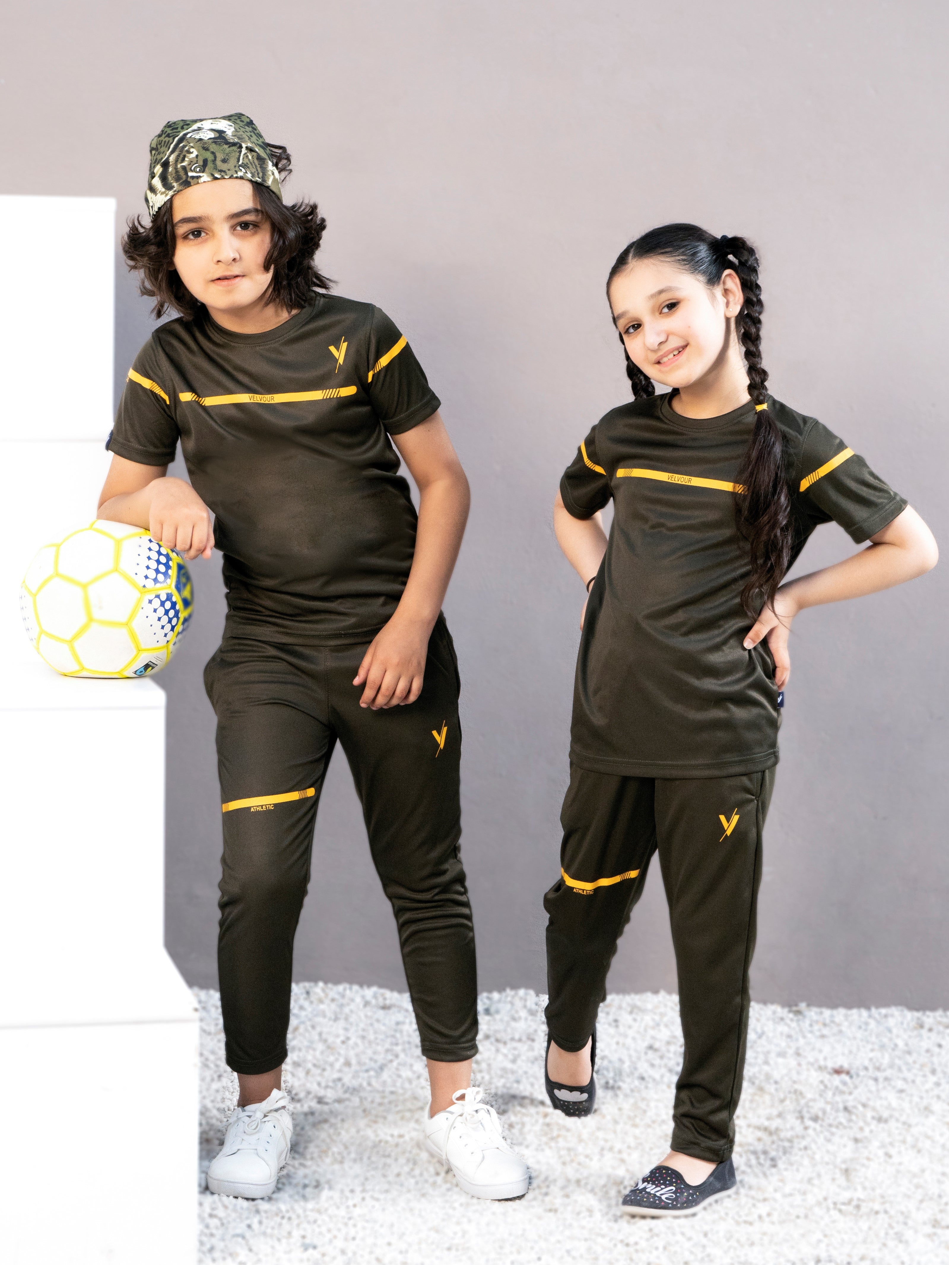 Tracksuit For Boys & Girls Poly athletic Fabric VBTS010-B Olive
