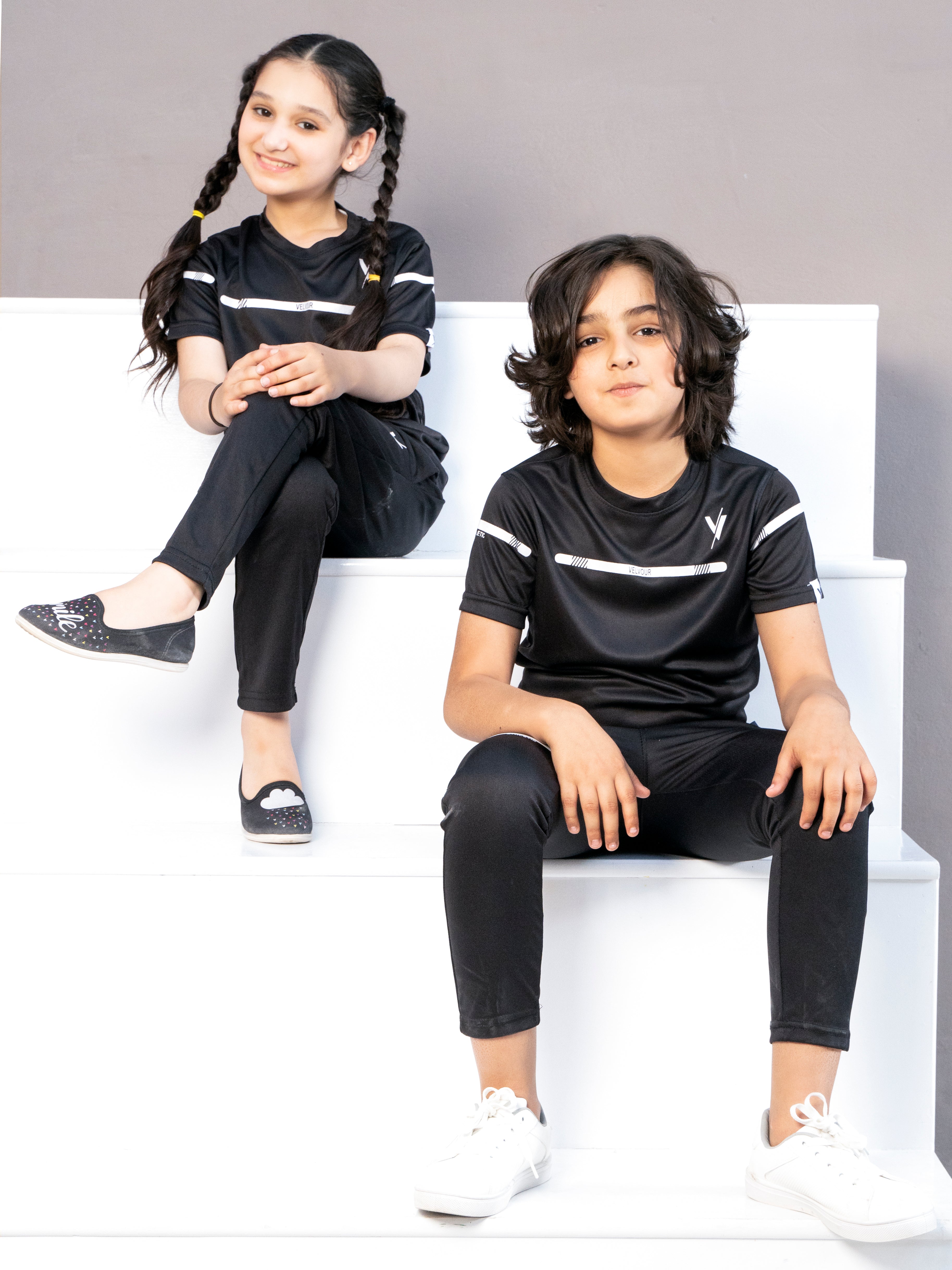 Tracksuit For Boys & Girls Poly athletic Fabric VBTS010-A Black