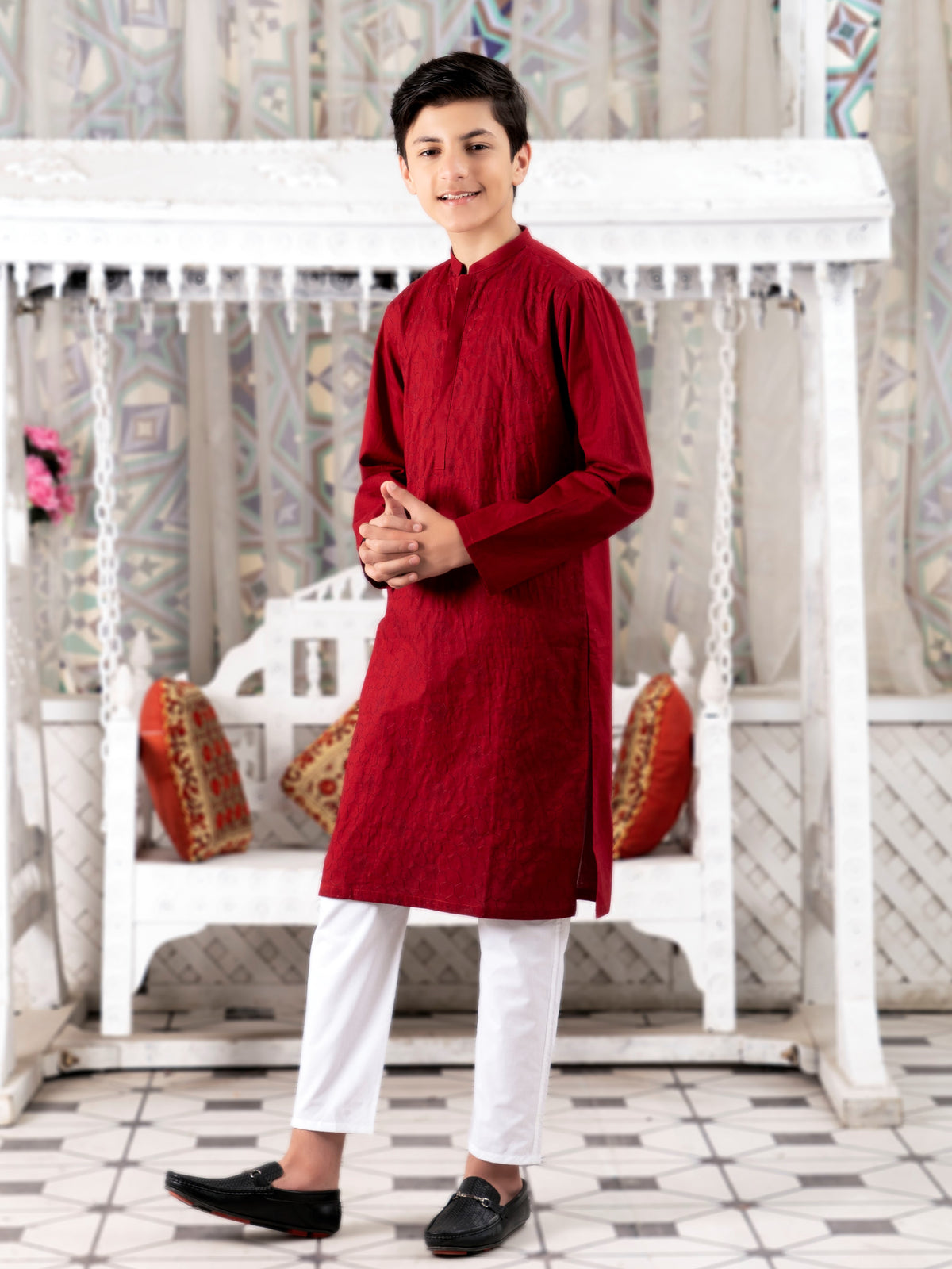 Boys Embroidered Kurta ART VB143 Barn Red
