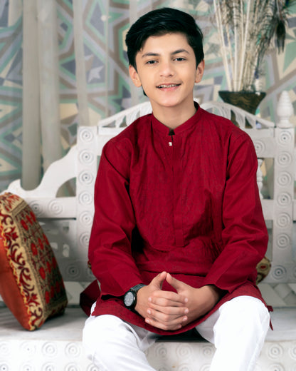Boys Embroidered Kurta ART VB143 Barn Red