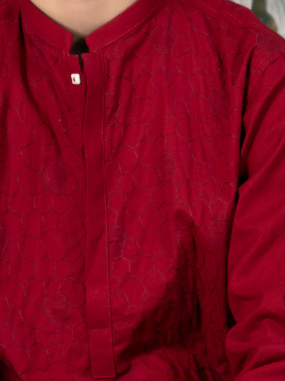 Boys Embroidered Kurta ART VB143 Barn Red