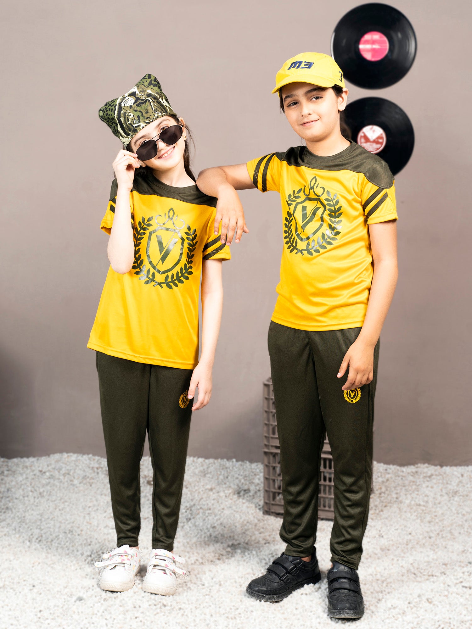 Tracksuit For Boys & Girls Poly athletic Fabric ART #VBTS08-C Yellow & Army Green