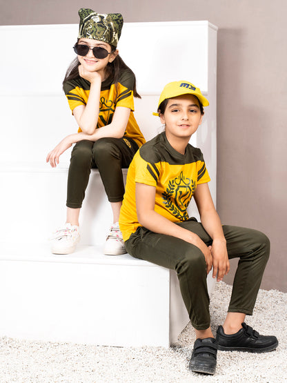Tracksuit For Boys & Girls Poly athletic Fabric ART #VBTS08-C Yellow & Army Green