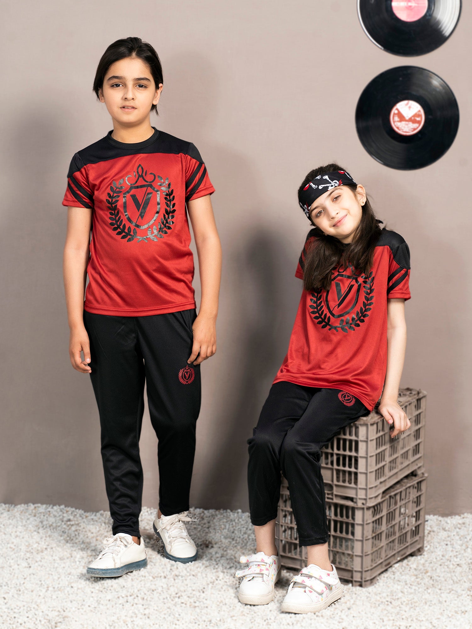 Tracksuit For Boys & Girls Poly athletic Fabric ART #VBTS08-B Red & Black