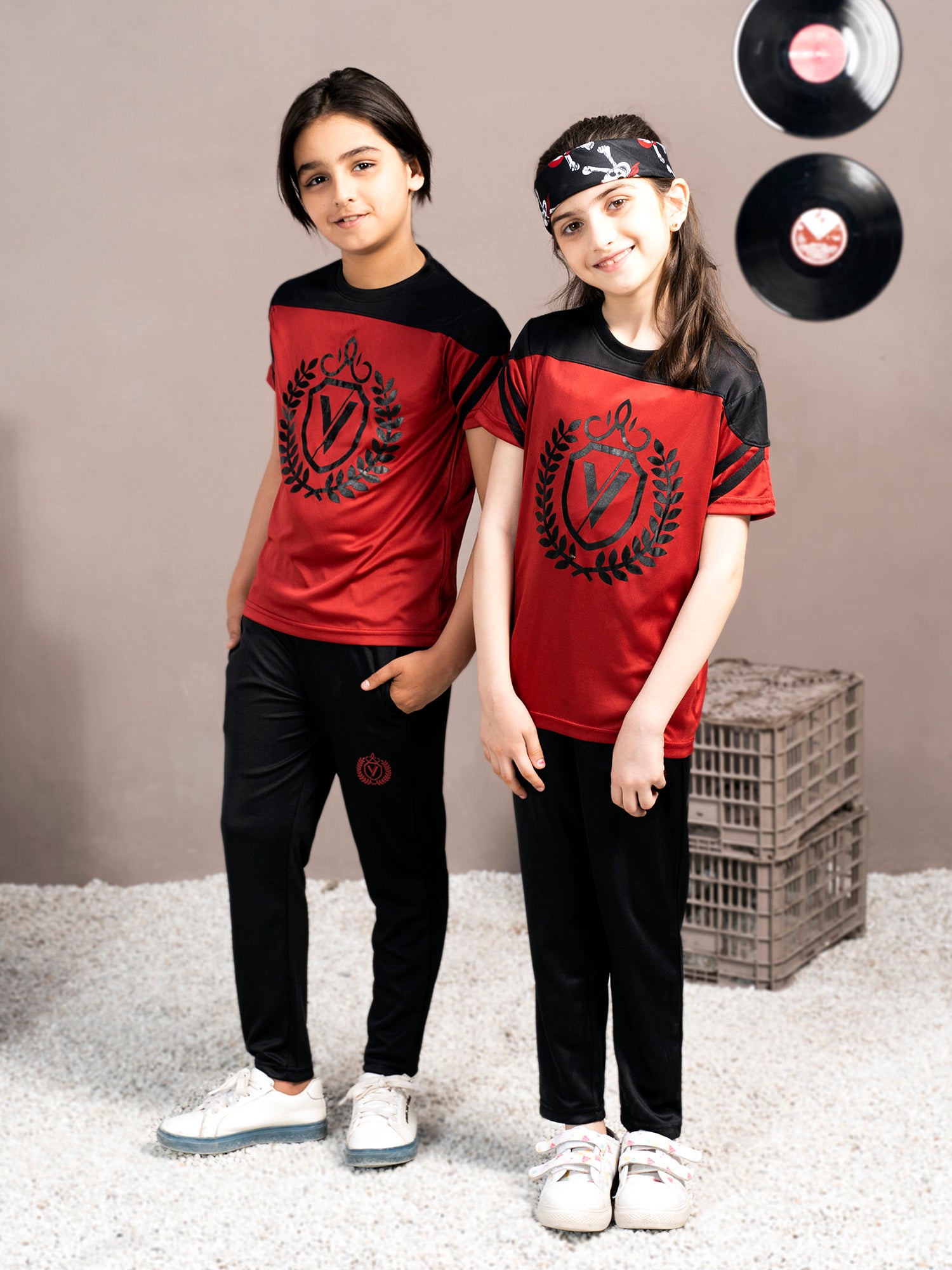 Tracksuit For Boys & Girls Poly athletic Fabric ART #VBTS08-B Red & Black