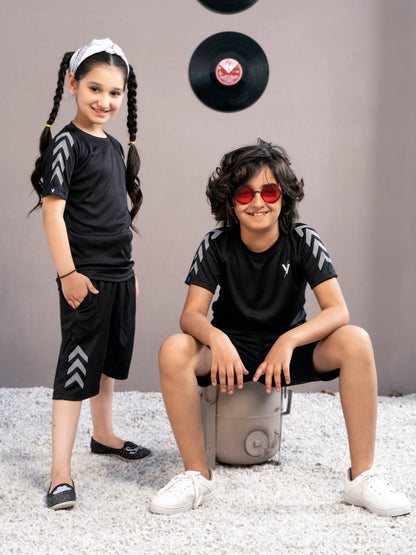 Tracksuit For Boys & Girls Poly athletic Fabric VBTS013-B Black