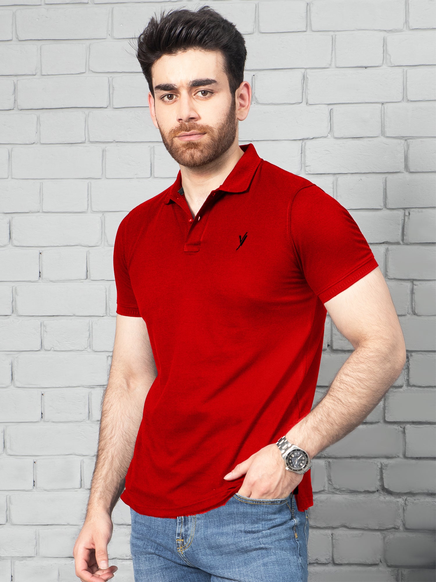 Mens Polo Shirt (Short Sleeve) By Velvour Art #VMP03-B/R - Velvour Shop