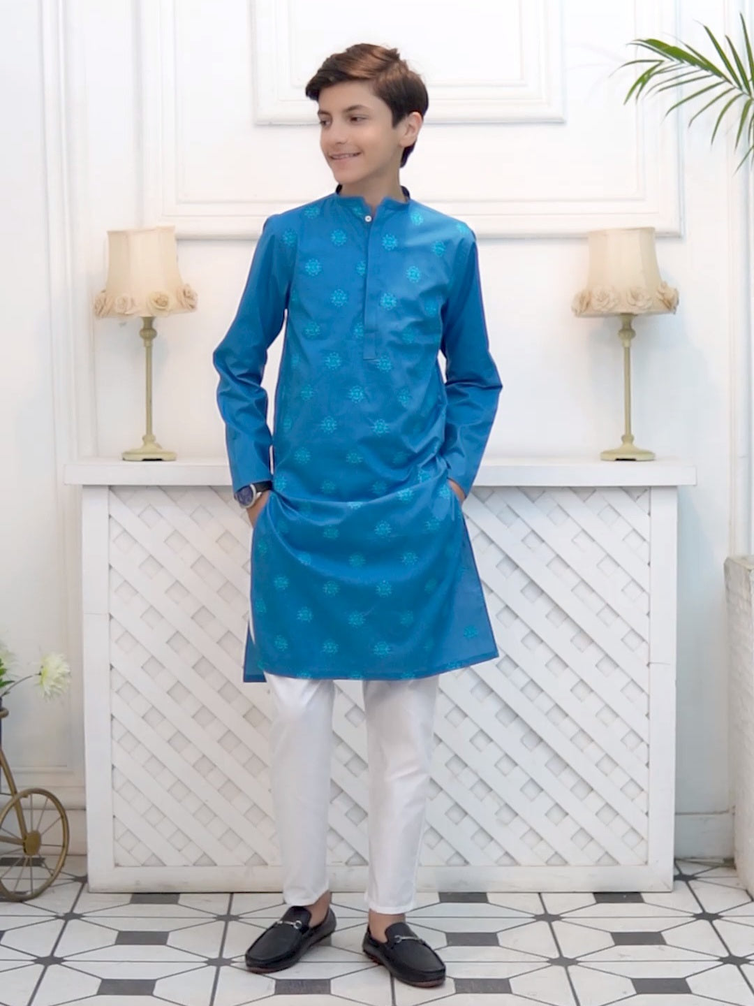 Boys Embroidered Kurta ART VB135 Ferozi