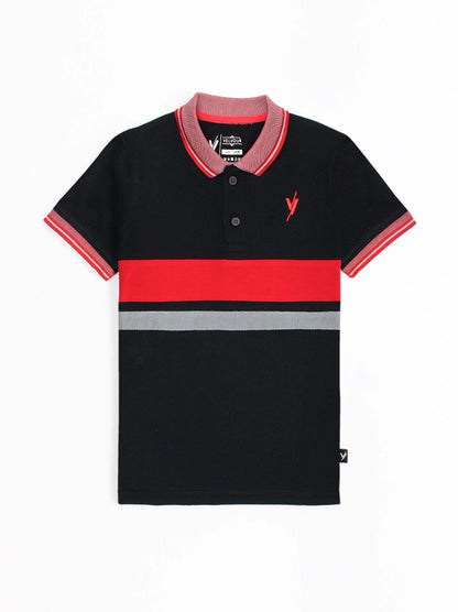 Red Tipping Collar Polo Shirt For Boys Black And Red