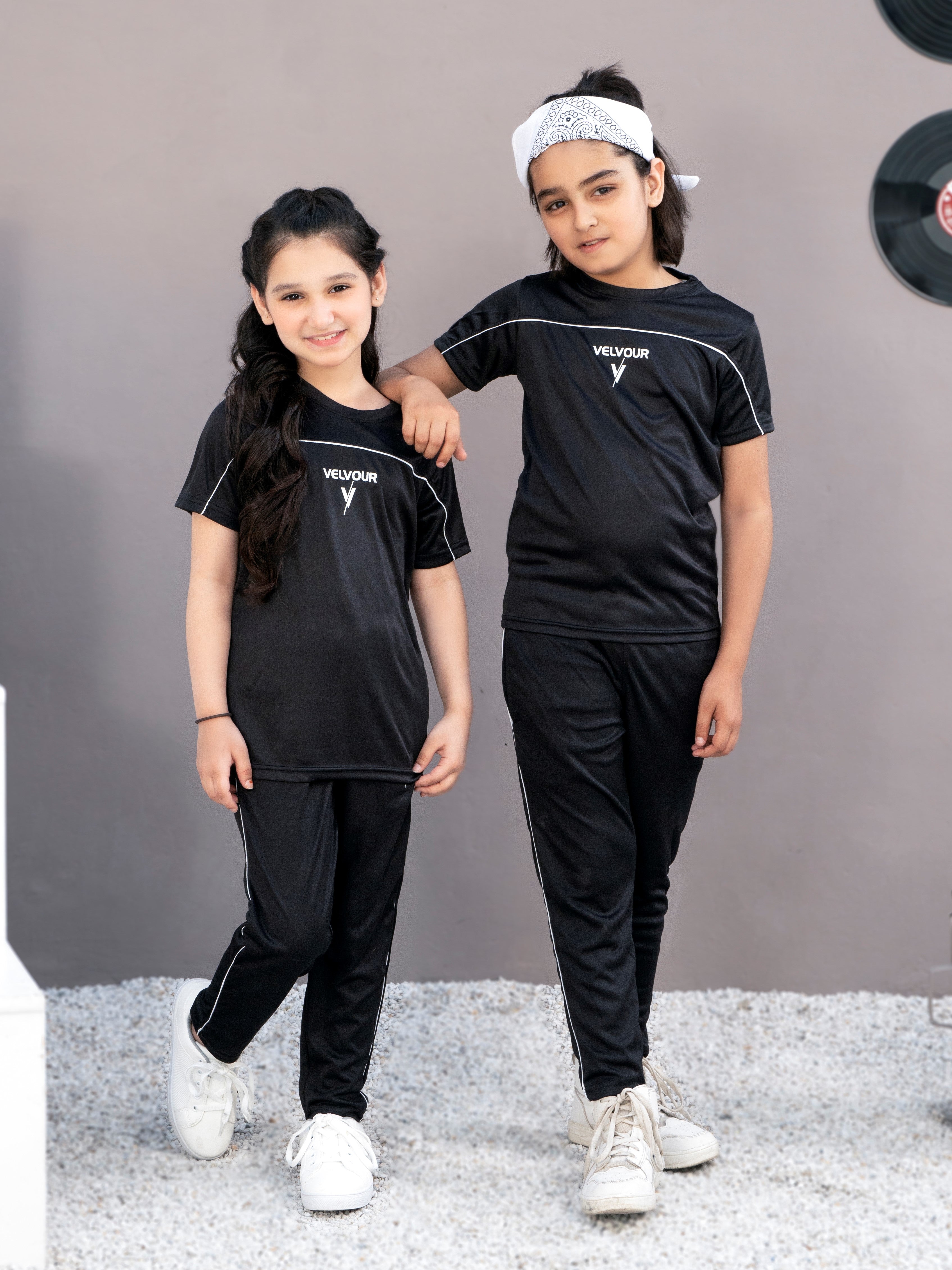 Tracksuit For Boys & Girls Poly athletic Fabric VBTS011-A Black