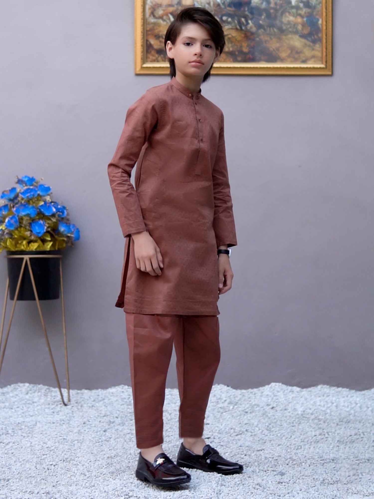 Boys Kurta Shalwar Suit Set ART #VB144 Brown